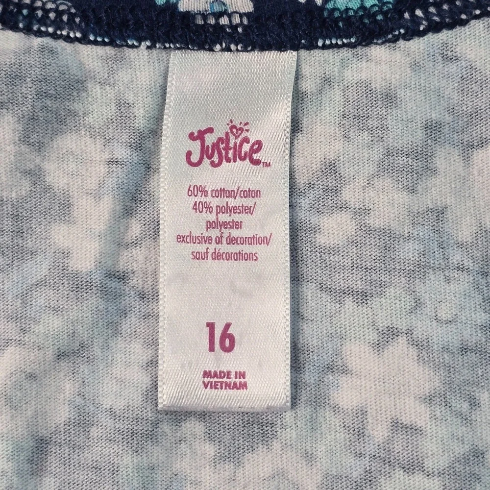 Justice Floral Romper Girls 16‎ Blue Crochet Lace Sleeveless Summer Boho Vacay